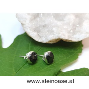 Ohrstecker Edel-Schungit mit Silberfassung, Natur, 10mm